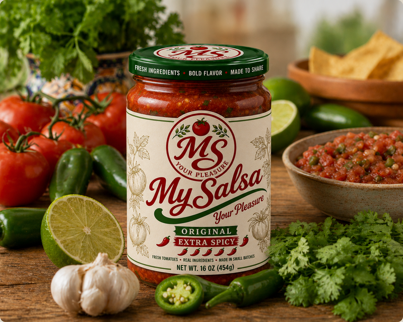 My Salsa jar with handcrafted label - My Salsa, Your Pleasure
